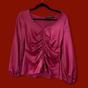 PINK SATIN BLOUSE WITH RUFFLED BOTTOM
